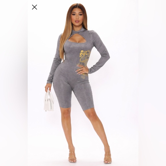 Fashion Nova Pants - Fashion Nova Gray Cutout Romper